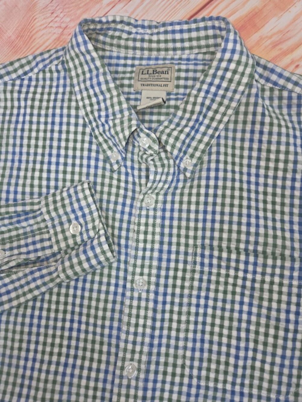 L.L. Bean Men's Traditional Fit Seersucker Shirt Large Organic Cotton